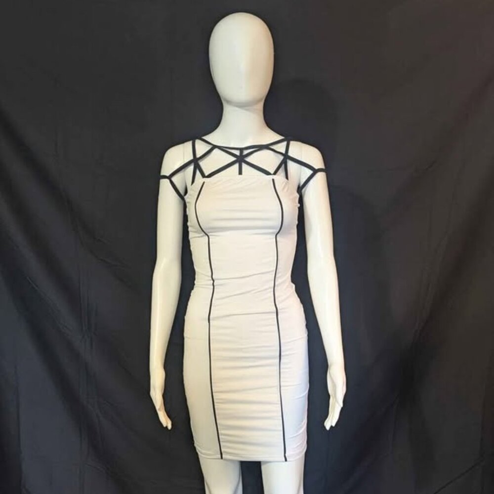 White and Black Tight Bodycon Strappy Dress Size Small